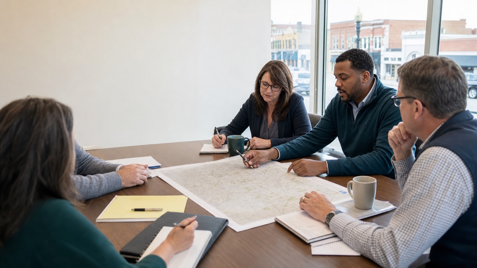 Community and business leaders reviewing a regional workforce map